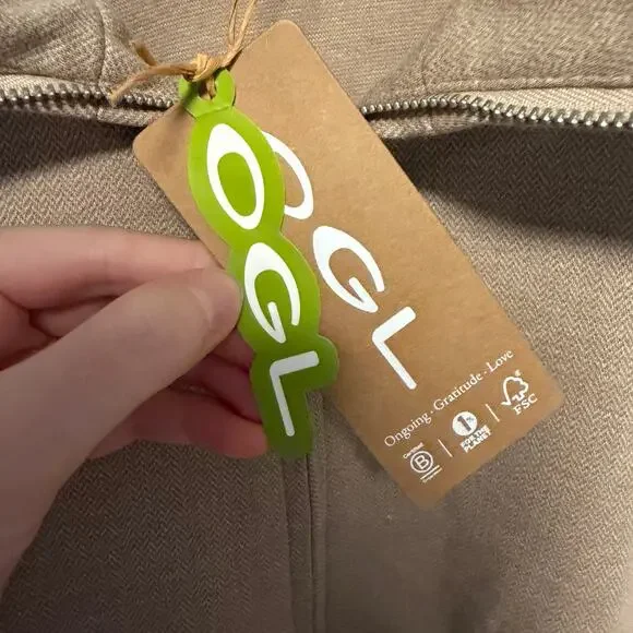 OGL Herringbone Textured Full Zip Jacket Tan NWT Size Large